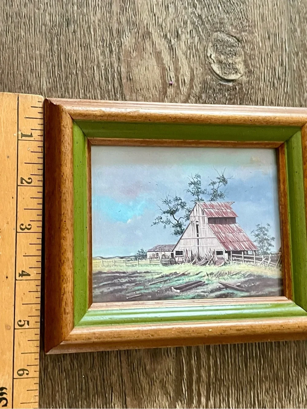 Rustic Barn Framed Wall Art - Green and Brown 5.5/6.5 Inch